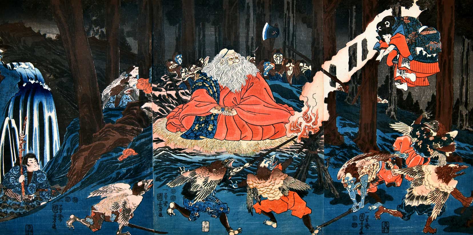 歌川国芳 / 源牛若丸僧正坊ニ隋武術を覚図(みなもとのうしわかまる そうじょうぼうにしたがいぶじゅつをおぼゆるず)